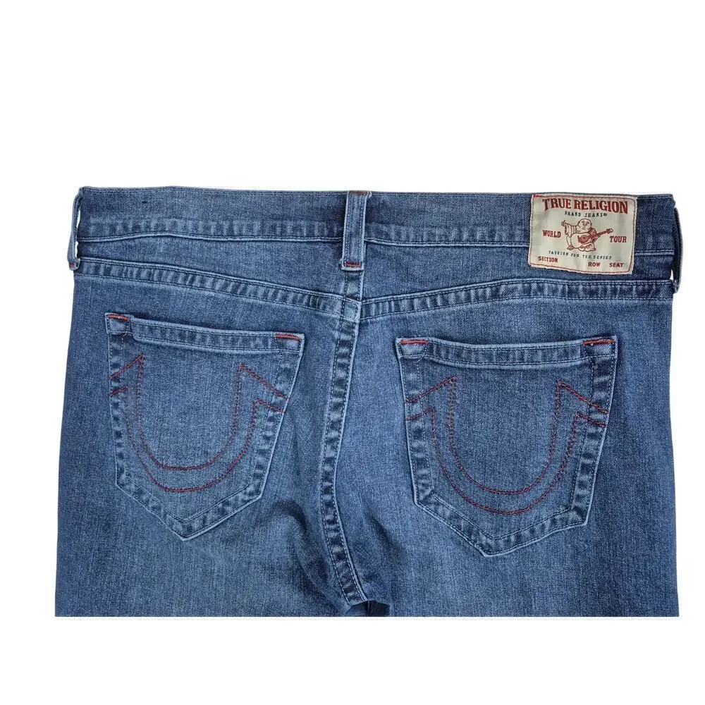 True Religion Ricky Relaxed Straight Blue Jeans Red Stitch Sz 40x33